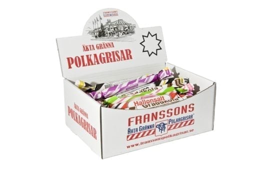 Bordsdisplay med 50 polkagrisar